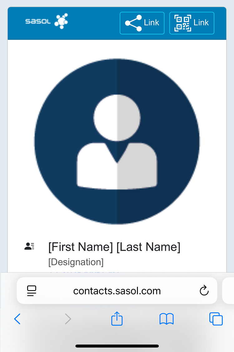 Screenshot of a Contact Card open in Safari